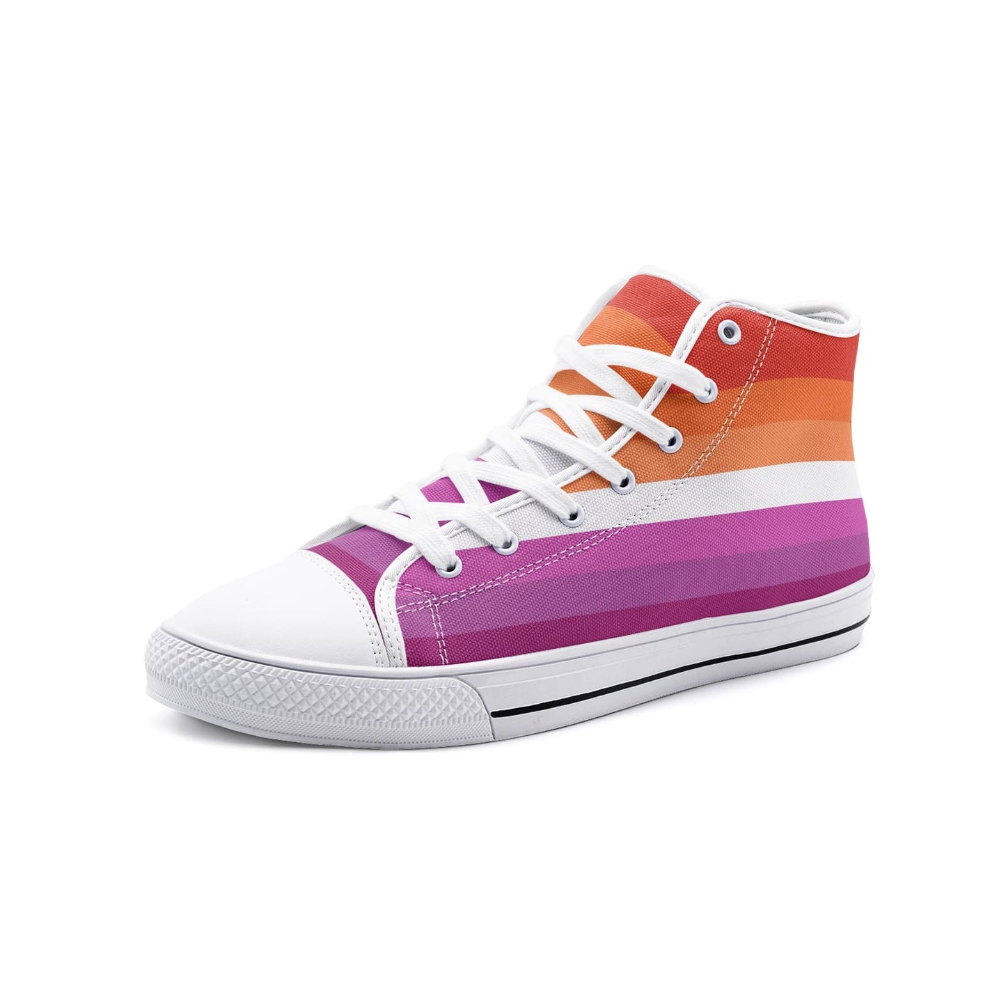 lesbian shoes, sunset flag wlw pride sneakers, white