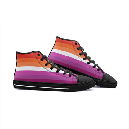 lesbian shoes, sunset flag wlw pride sneakers, black
