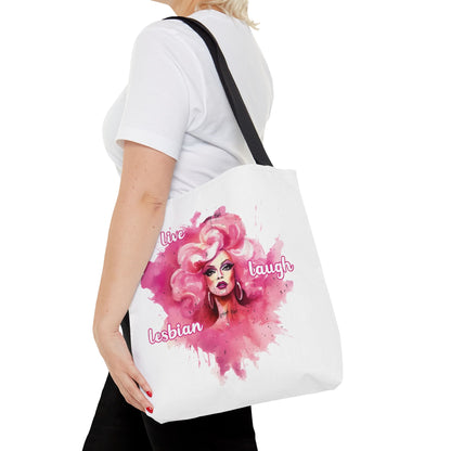 live laugh lesbian tote bag, medium