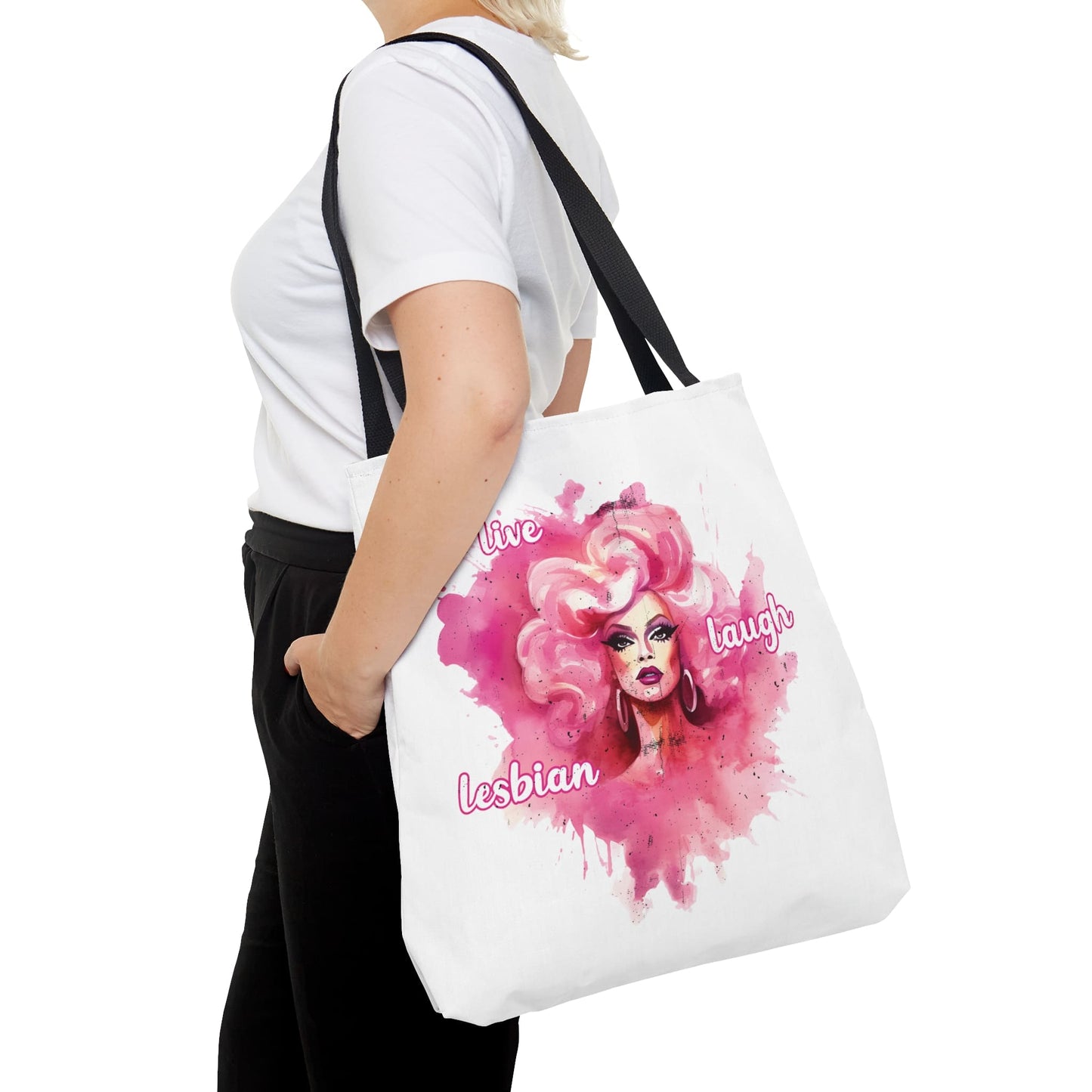 live laugh lesbian tote bag, large