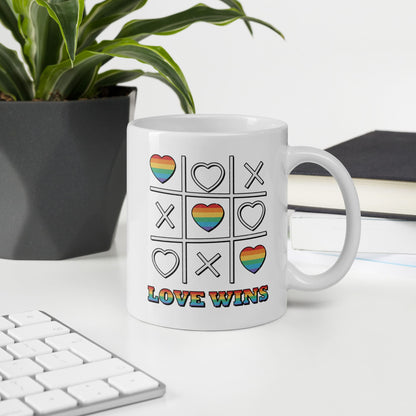 LGBT mug, love wins pride coffee or tea cup on desk