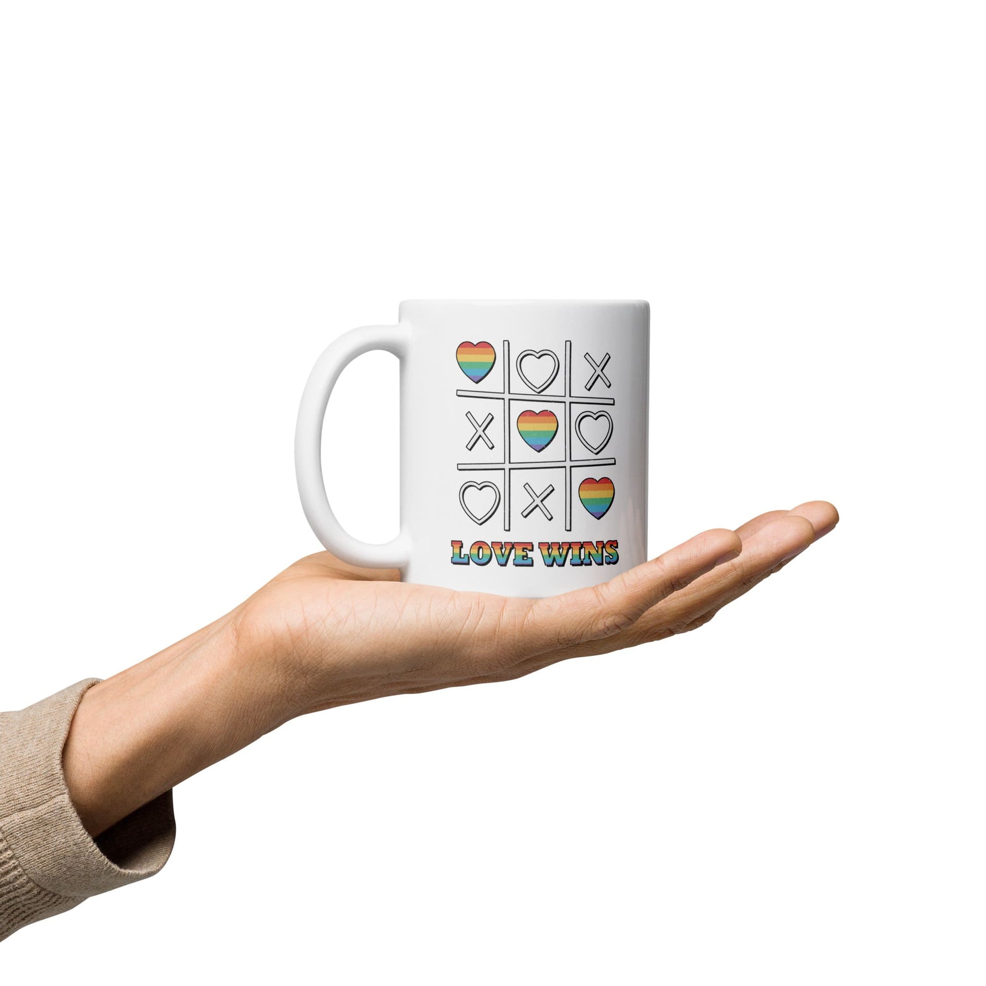 LGBT mug, love wins pride coffee or tea cup on hand