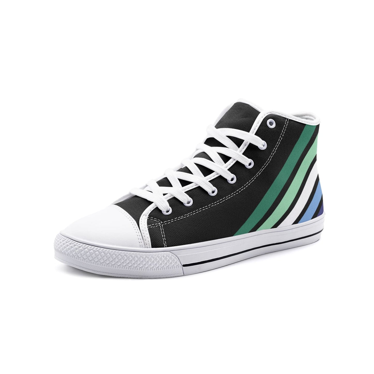 gay MLM shoes, vincian flag sneakers, white