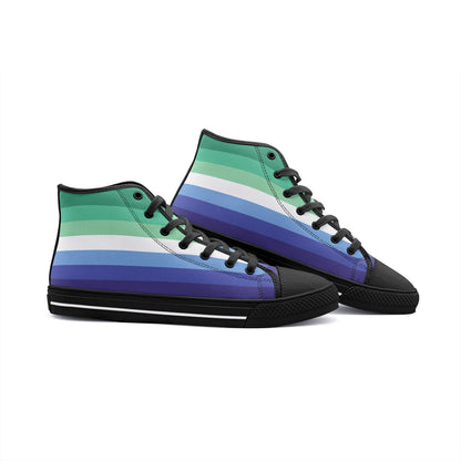 gay mlm shoes, vincian flag pride sneakers, black