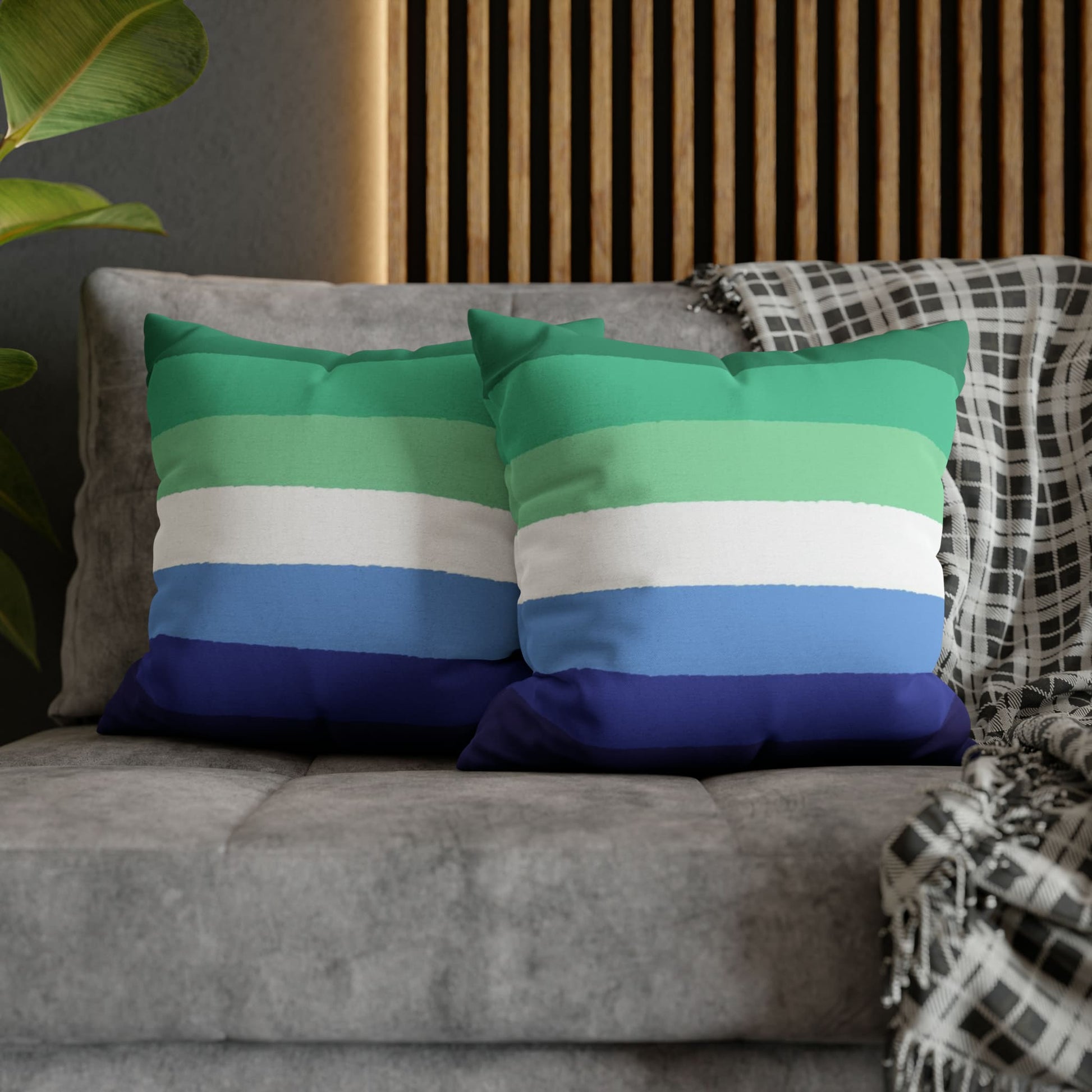 2 gay mlm vincian flag pillows on couch