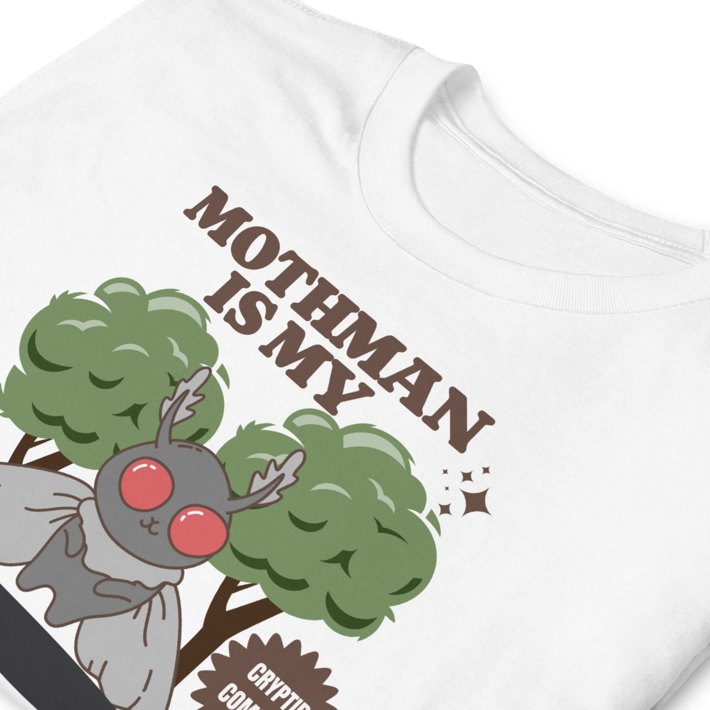 White t-shirt with a graphic of Mothman and text 'Mothman is my' on a white background: Mental Health Mothman Comfort Colors Shirt, Cute Cryptidcore Neurospicy Tee, Funny Weirdcore Gift, Neurodivergent Overstimulated T-Shirt