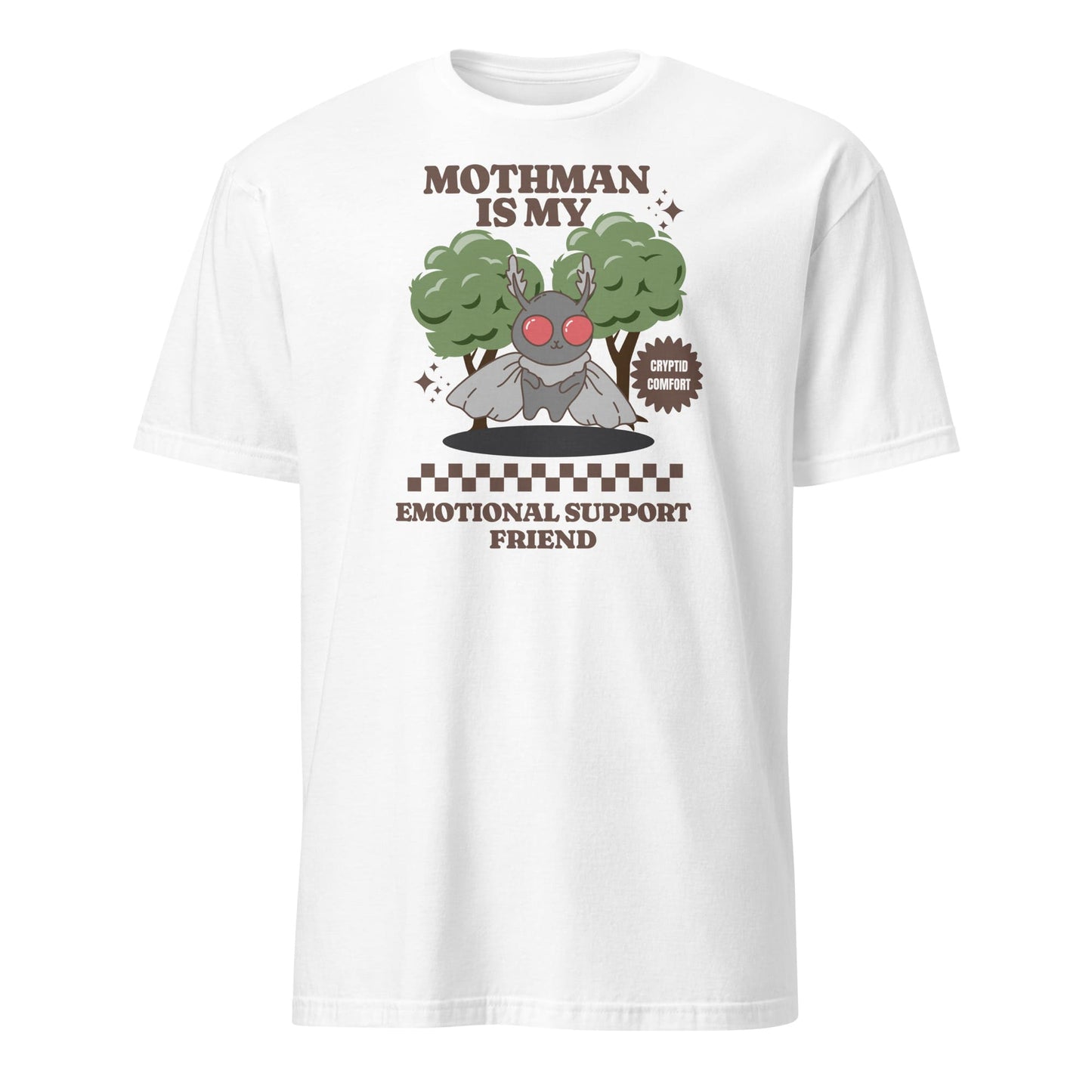 White t-shirt with Mothman graphic and text on a white background: Mental Health Mothman Comfort Colors Shirt, Cute Cryptidcore Neurospicy Tee, Funny Weirdcore Gift, Neurodivergent Overstimulated T-Shirt
