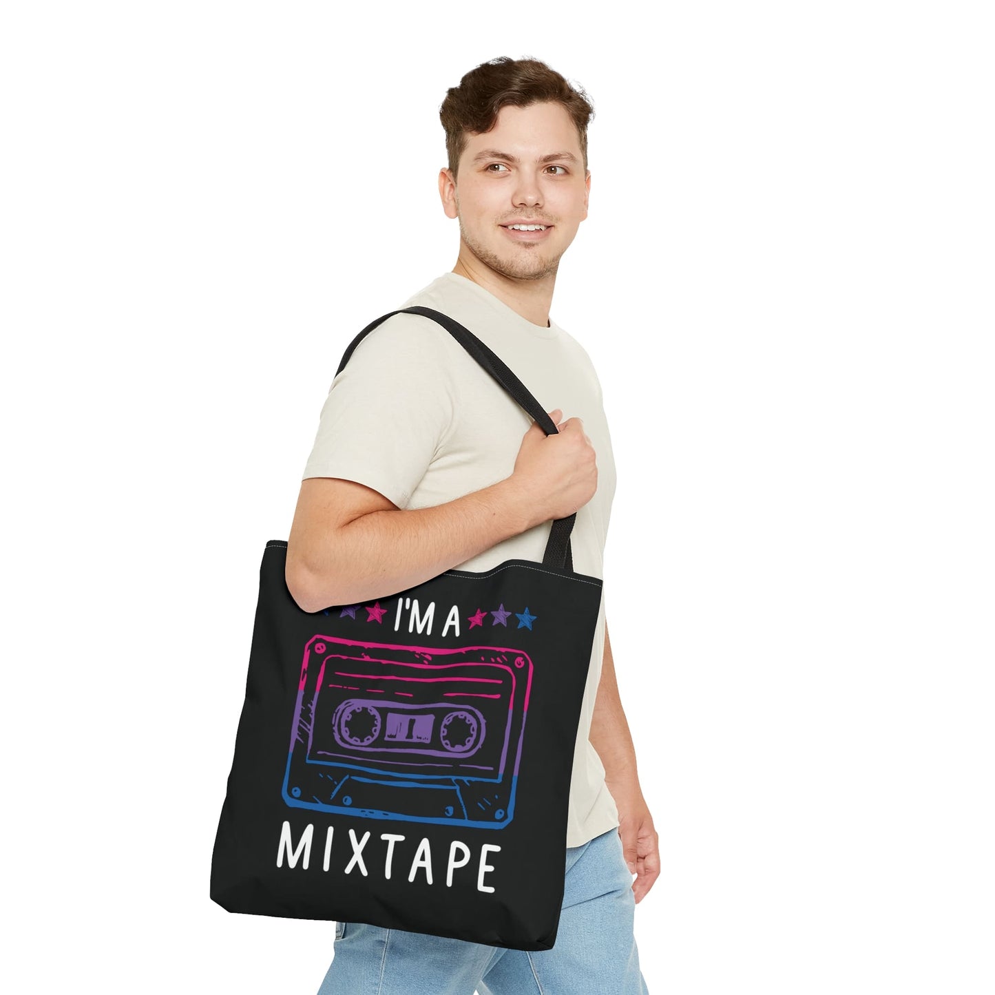 bisexual tote bag, mixtape bi pride bag, large