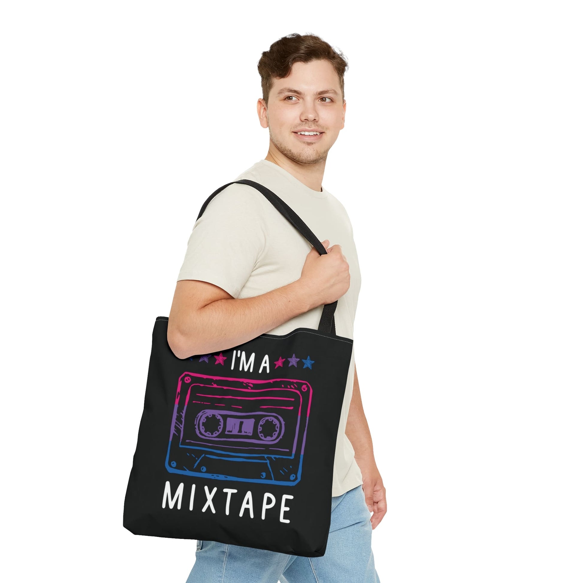 bisexual tote bag, mixtape bi pride bag, large