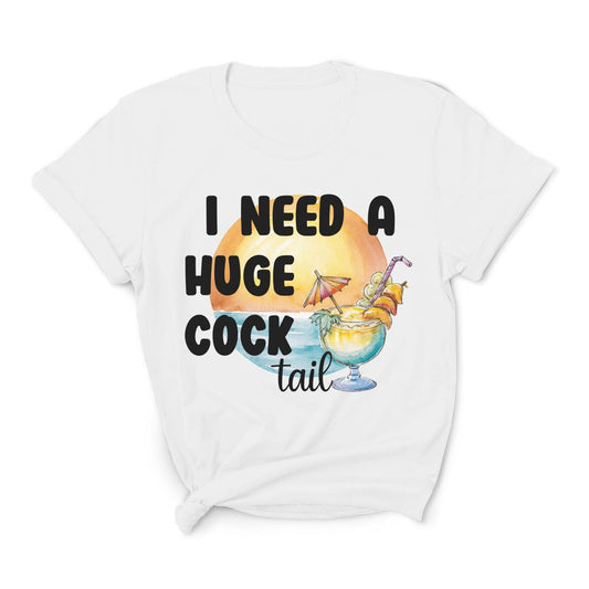 White t-shirt with a funny graphic design featuring a cocktail and text on a white background