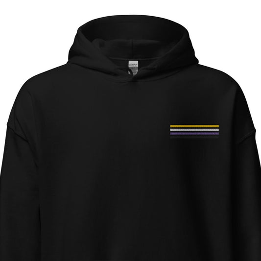 nonbinary hoodie, subtle enby pride flag embroidered pocket design hooded sweatshirt, main