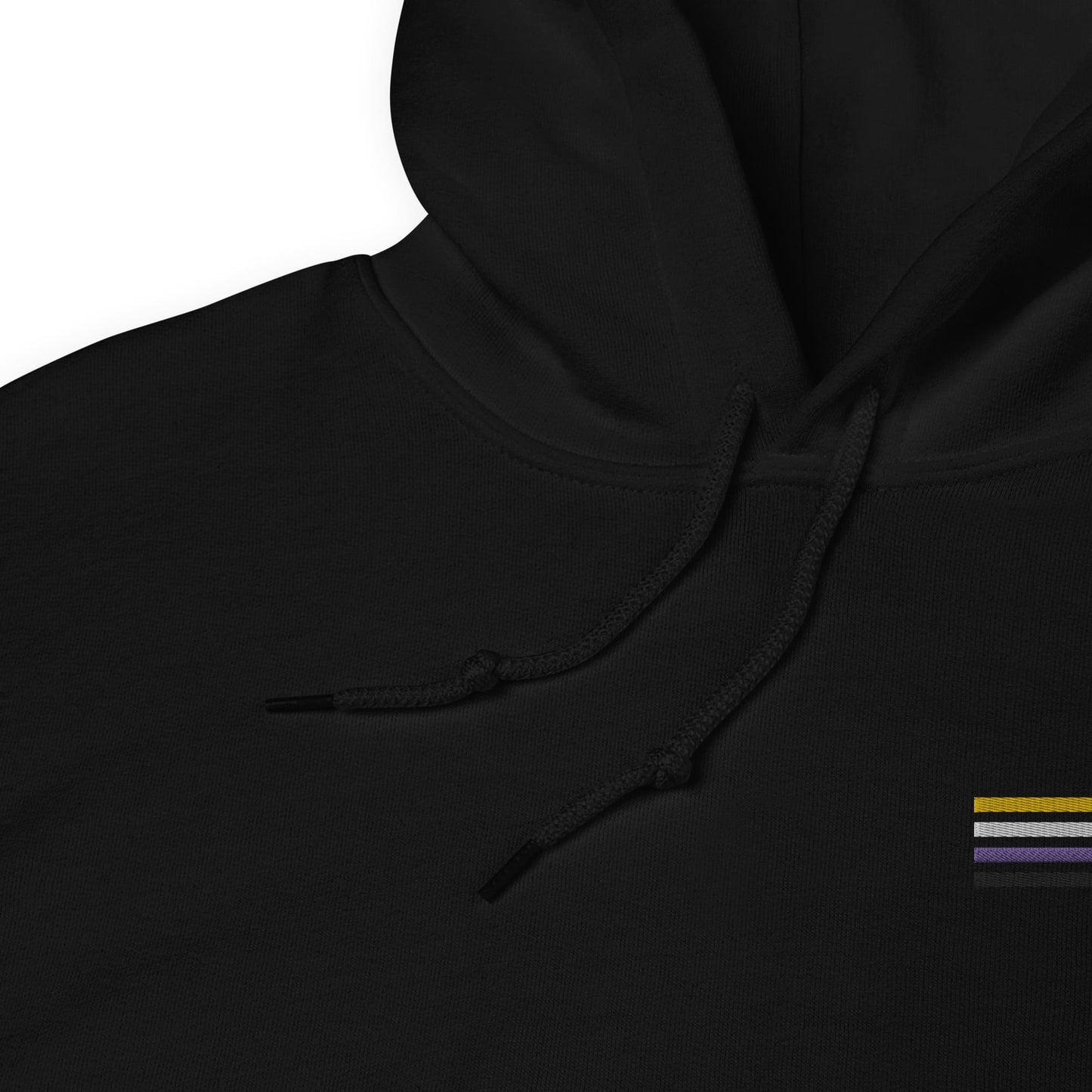nonbinary hoodie, subtle enby pride flag embroidered pocket design hooded sweatshirt, strings