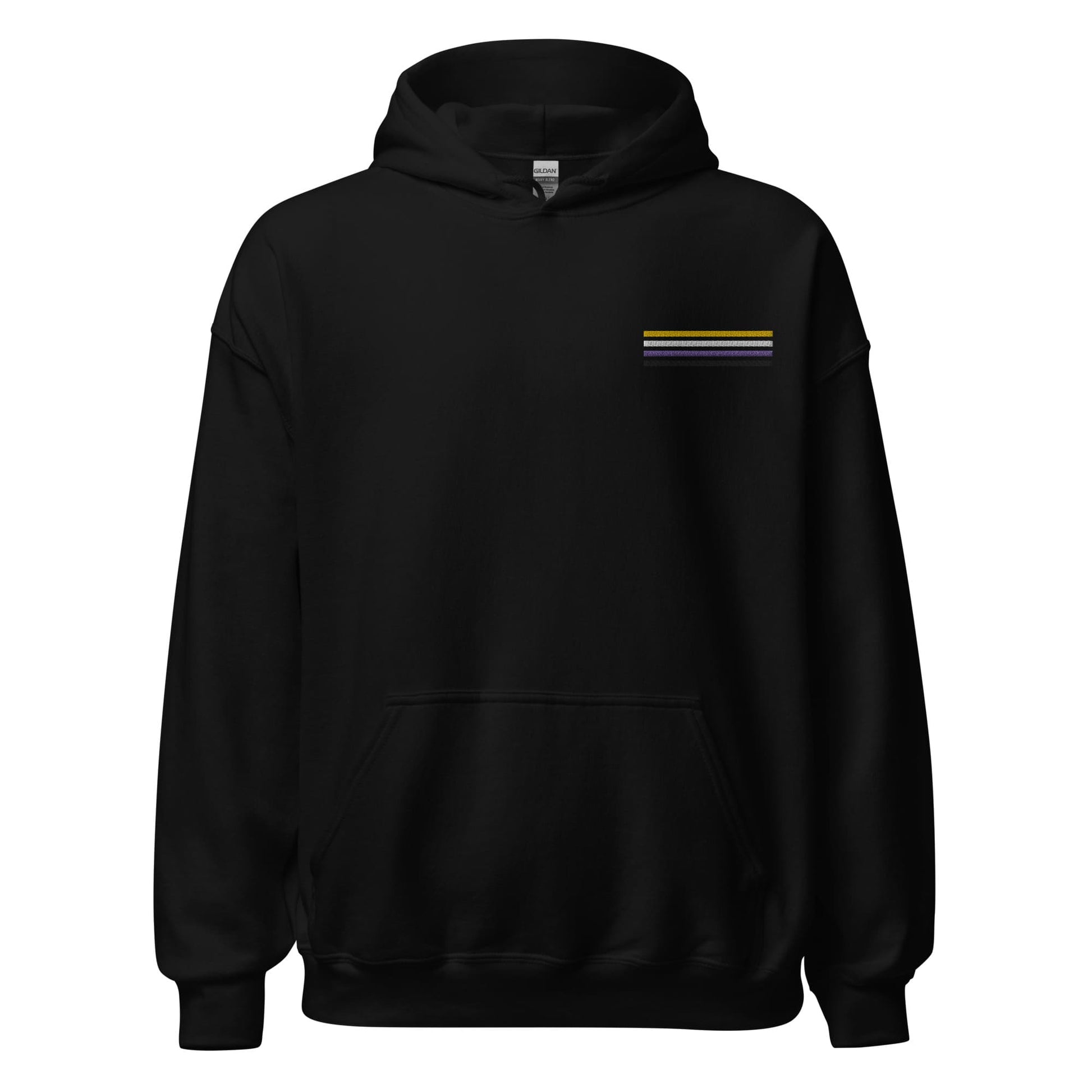 nonbinary hoodie, subtle enby pride flag embroidered pocket design hooded sweatshirt, hang