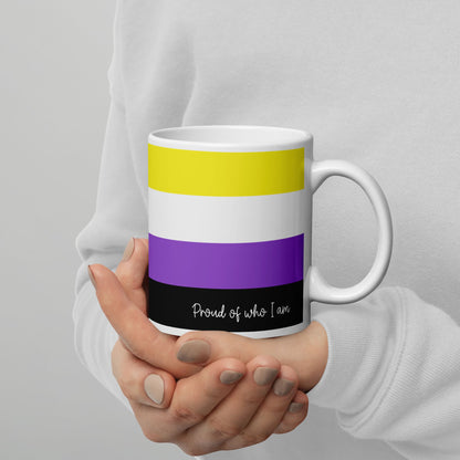 non binary coffee mug on hands