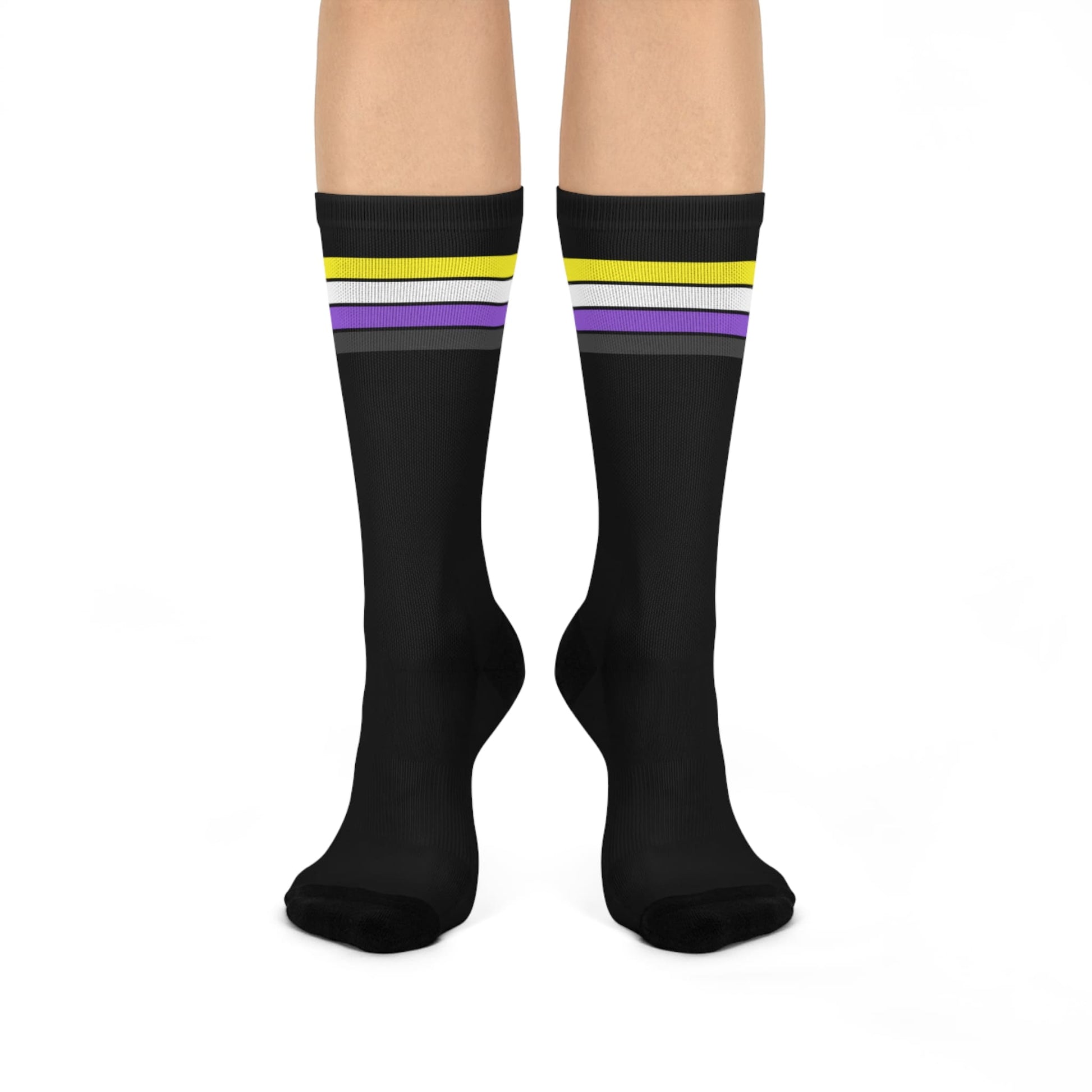 nonbinary socks, enby pride flag, front