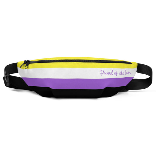 nonbinary fanny pack, enby pride flag waist bag, front