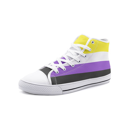 nonbinary shoes, enby pride flag sneakers, white