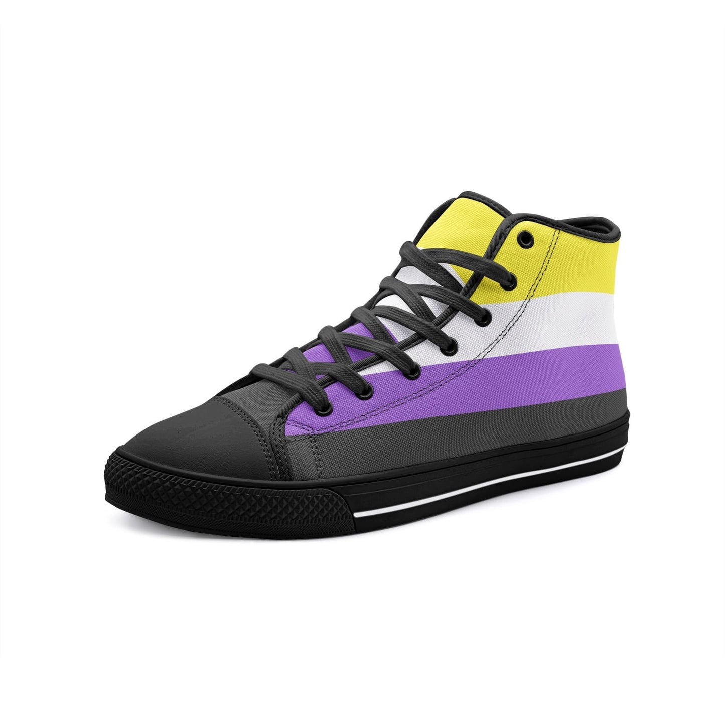 nonbinary shoes, enby pride flag sneakers, black