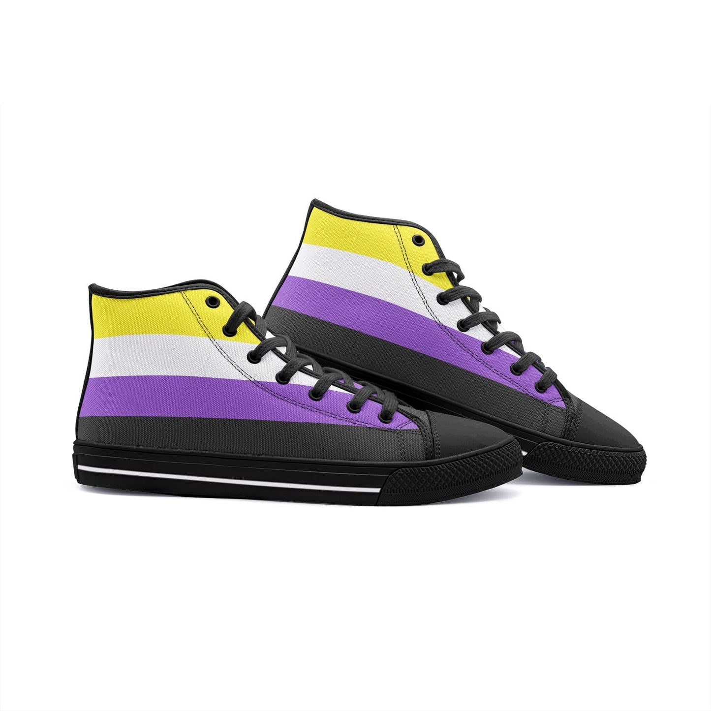 nonbinary shoes, enby pride flag sneakers, black