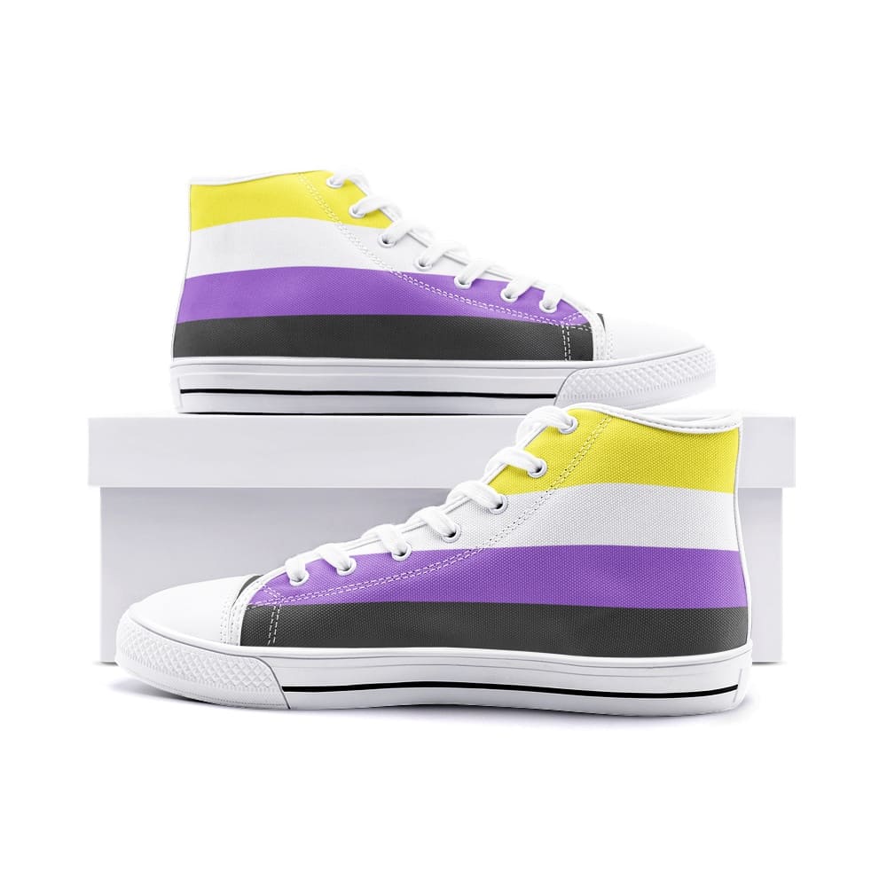 nonbinary shoes, enby pride flag sneakers, white