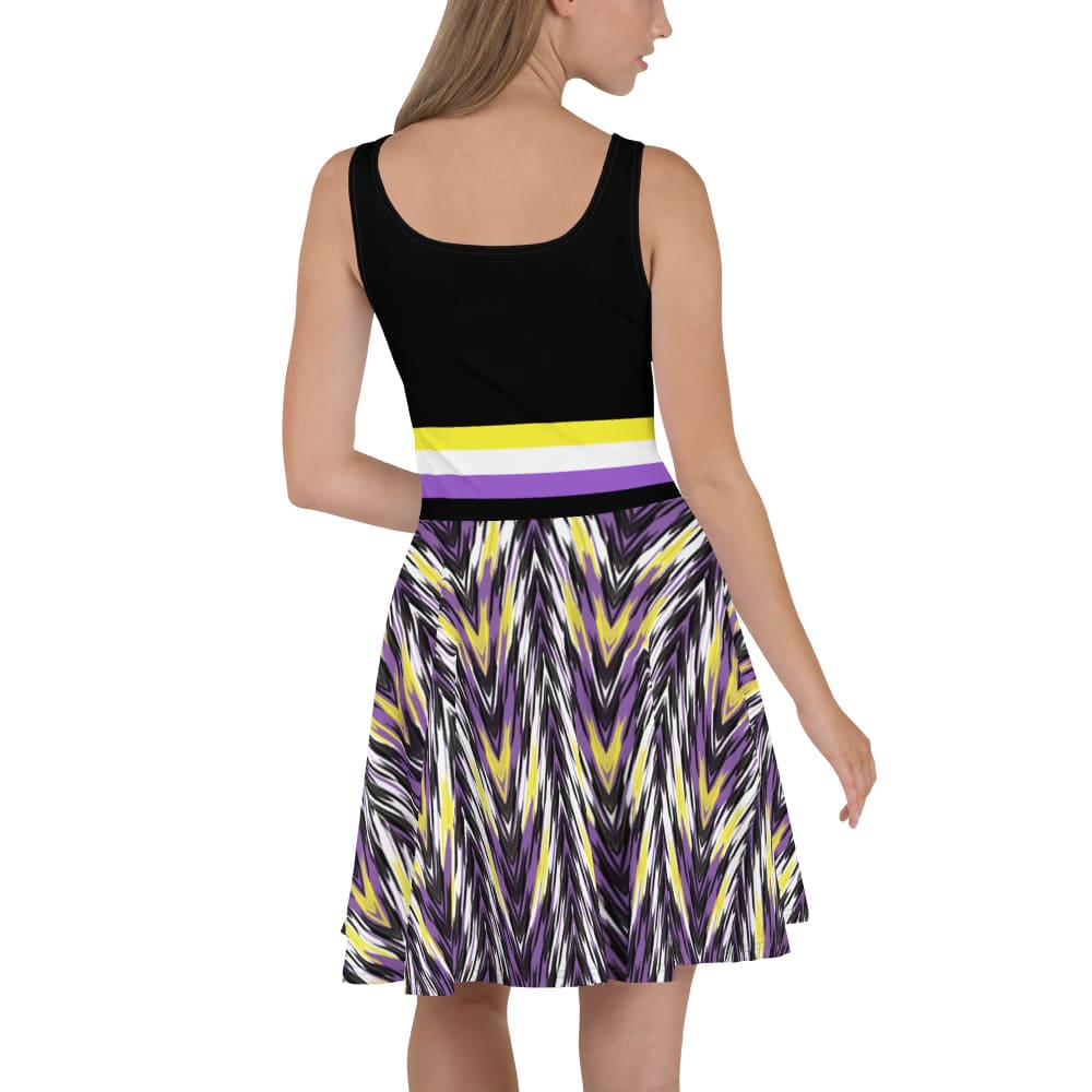 non binary dress, subtle pride skater clothing, back