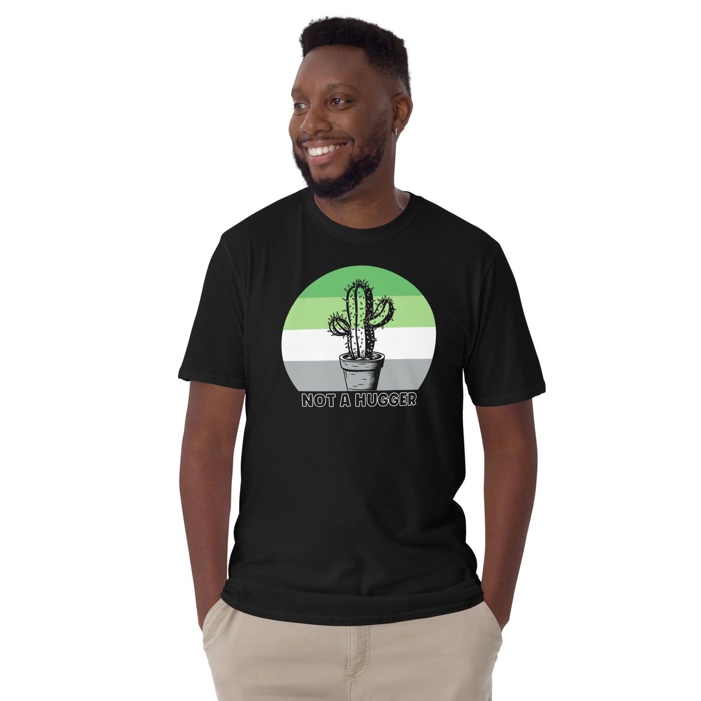 man wearing aromantic shirt