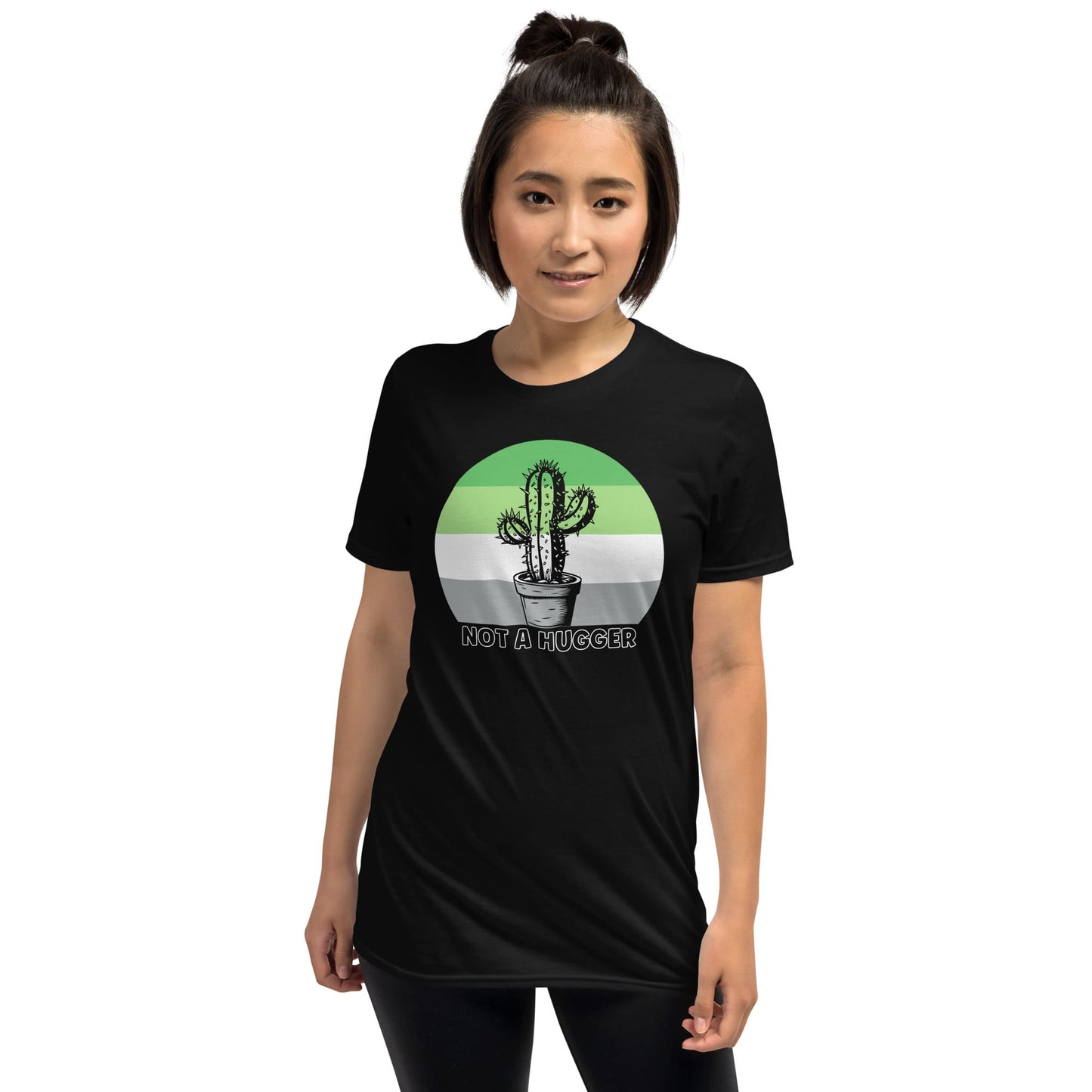 model with aro t-shirt
