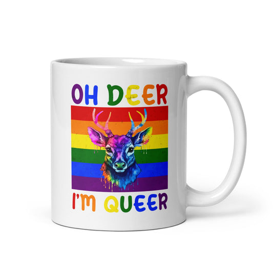 queer mug, funny rainbow deer coffee or tea cup