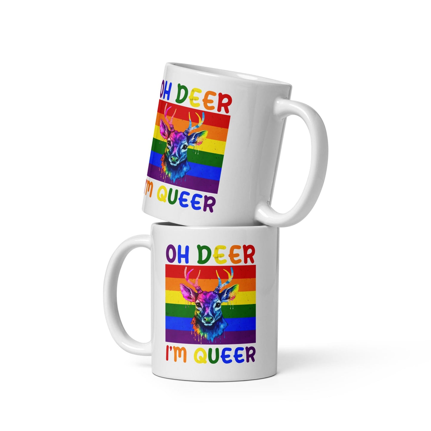queer mug, funny rainbow deer coffee or tea cup both sides