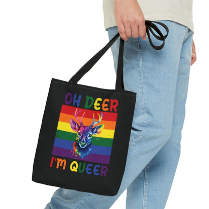 queer tote bag, funny rainbow deer bag, small