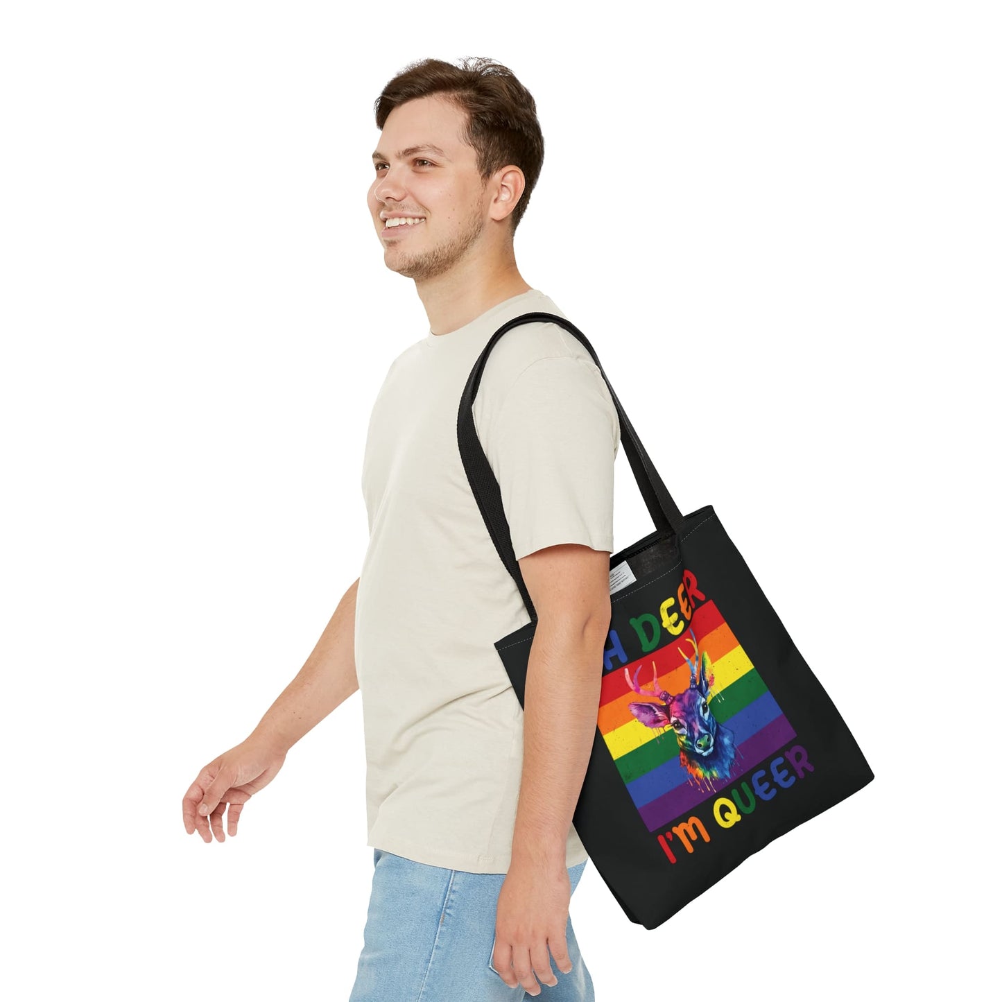 queer tote bag, funny rainbow deer bag, medium