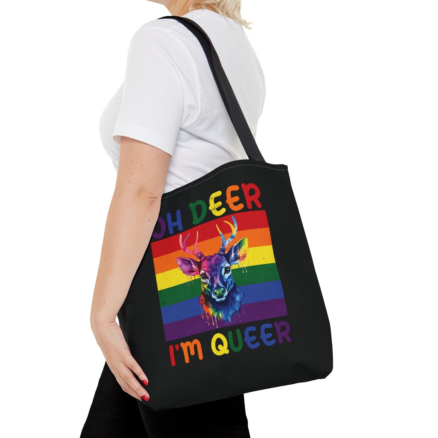 queer tote bag, funny rainbow deer bag, medium