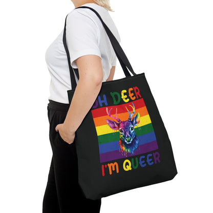 queer tote bag, funny rainbow deer bag, large