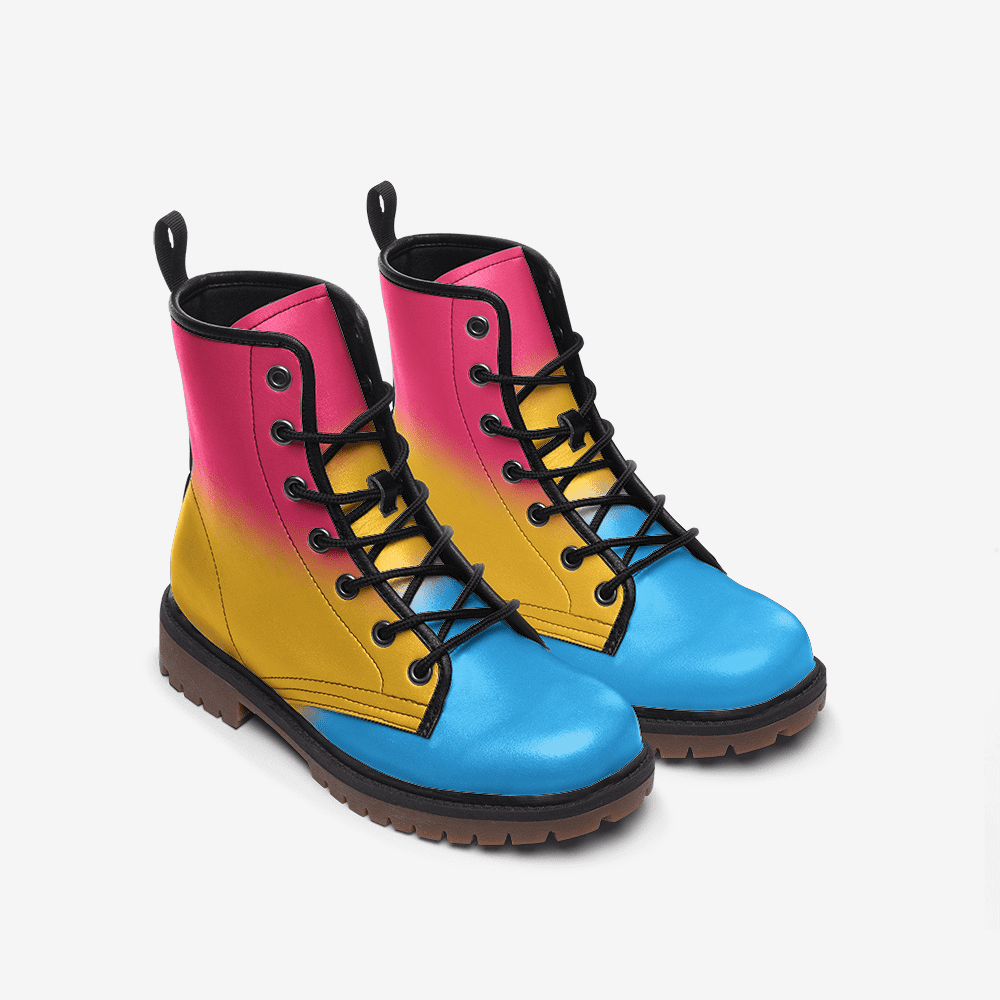 pansexual shoes, pan pride combat boots, front