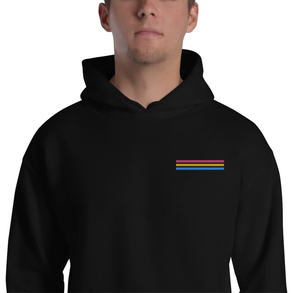 pansexual hoodie, subtle pan pride flag embroidered pocket design hooded sweatshirt, model 2