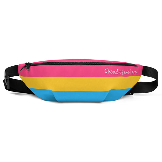 pansexual fanny pack, pan pride flag waist bag, front