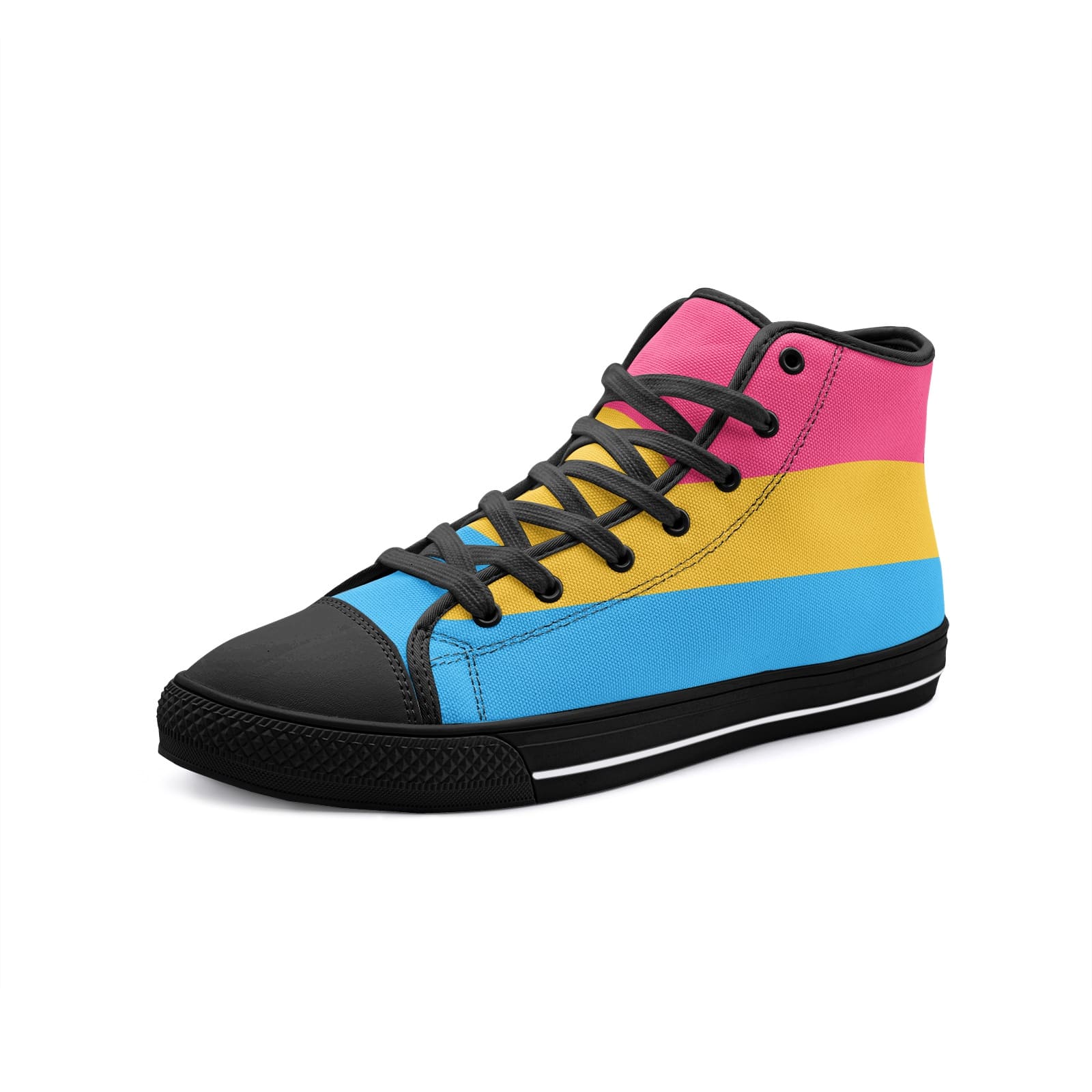 pansexual shoes, pan pride flag sneakers, black