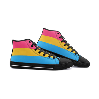 pansexual shoes, pan pride flag sneakers, black