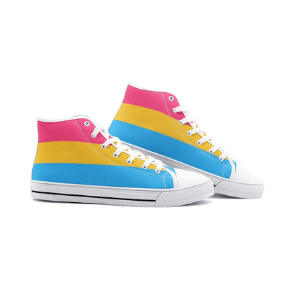 pansexual shoes, pan pride flag sneakers, white