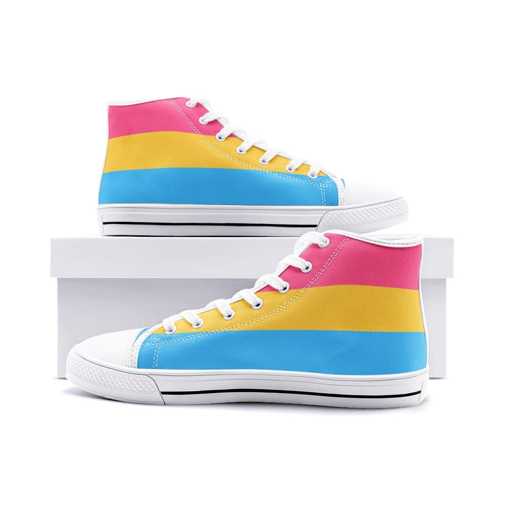 pansexual shoes, pan pride flag sneakers, white
