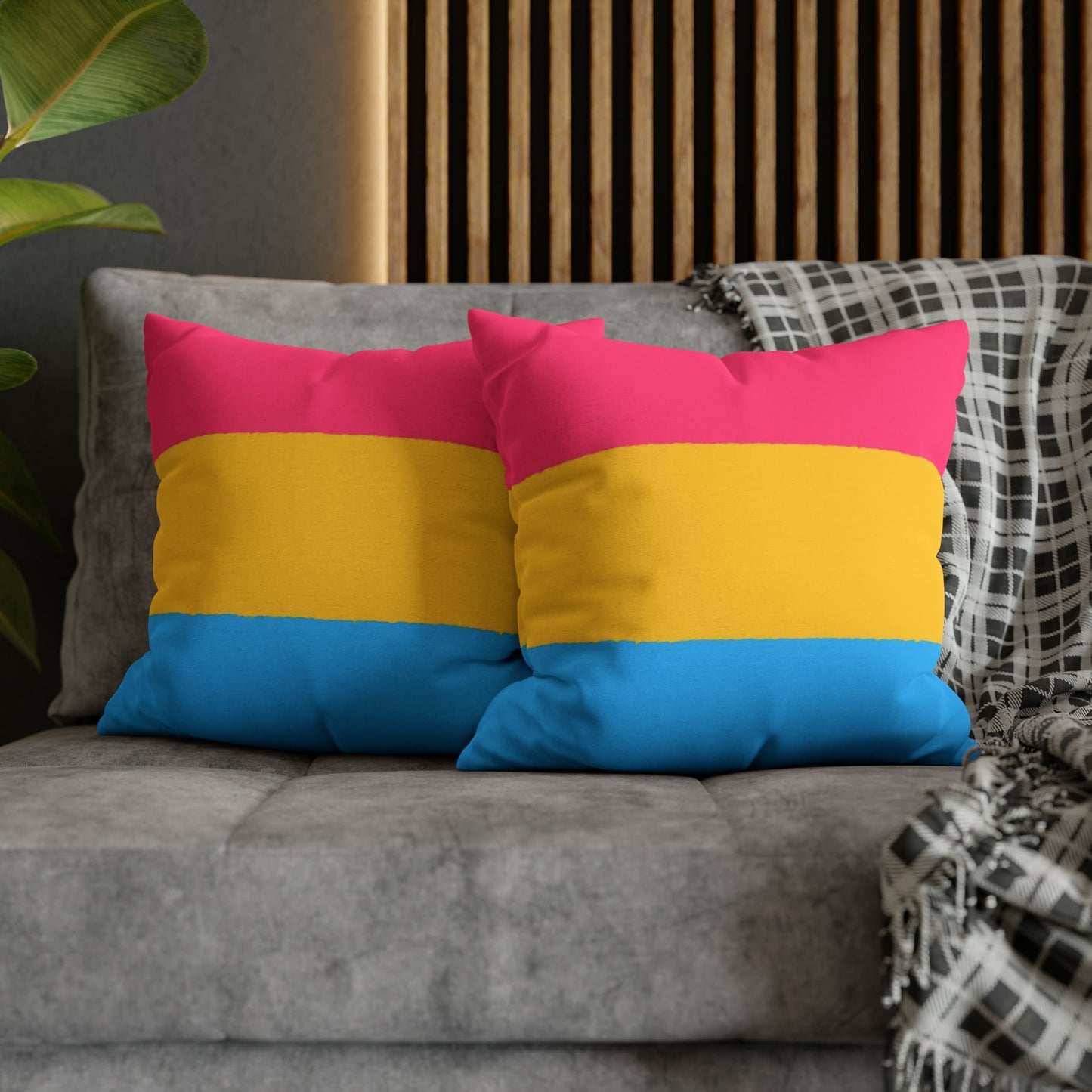 2 pansexual pillows on couch
