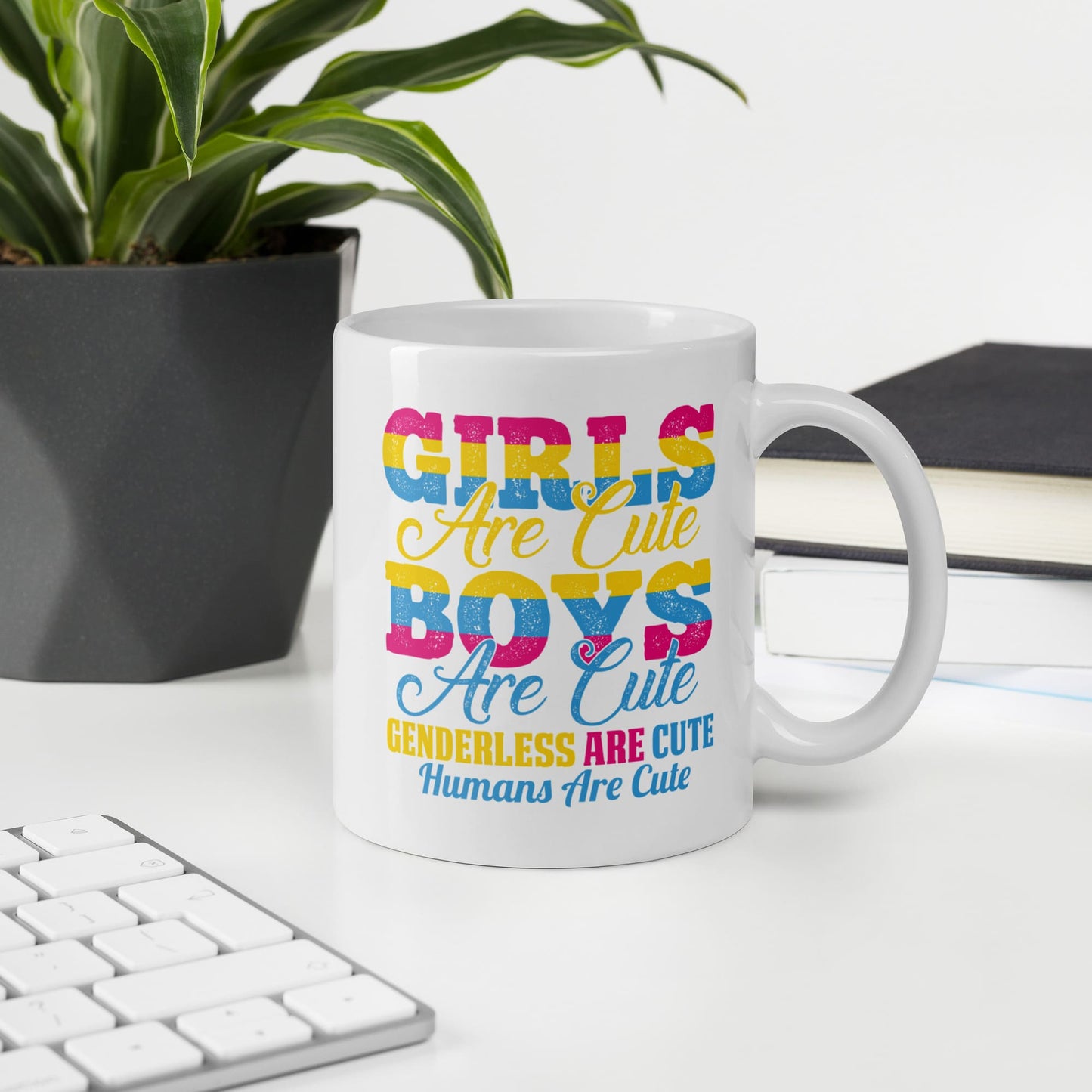 pansexual mug, funny pan pride coffee or tea cup, on desk