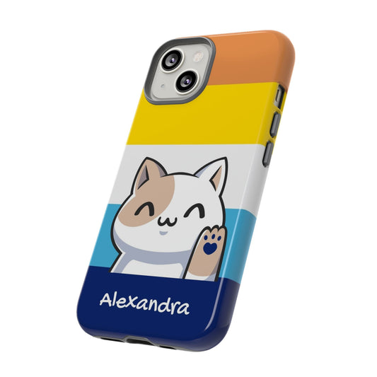 Cute aroace phone case, personalise with name or pronouns, kawaii cat tough case, tilt