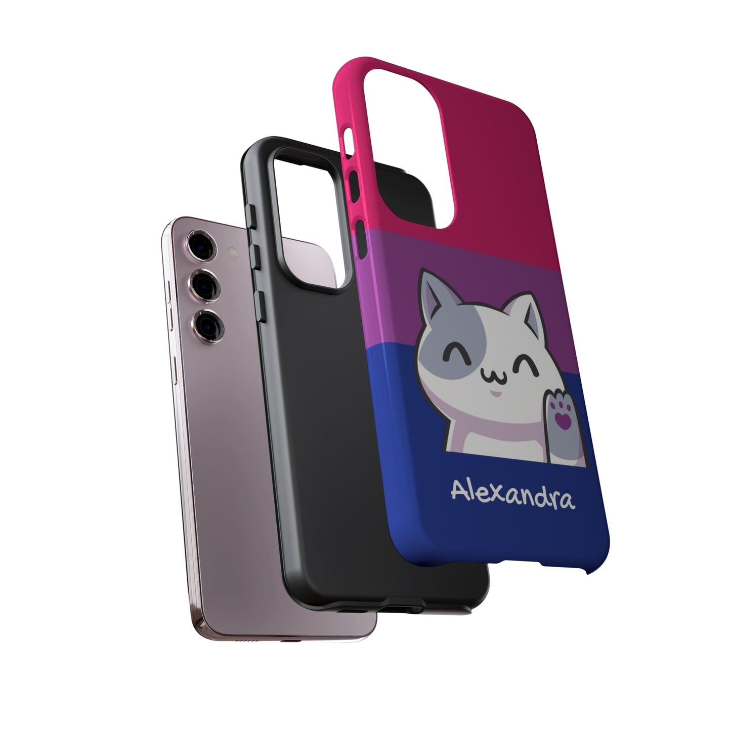 personalised bisexual phone case kawaii cat, layers