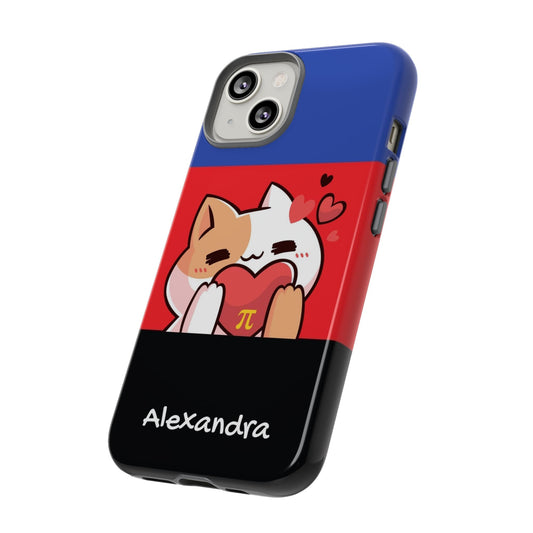 cute polyamory phone case, personalize with name, kawaii cat tough case, tilt