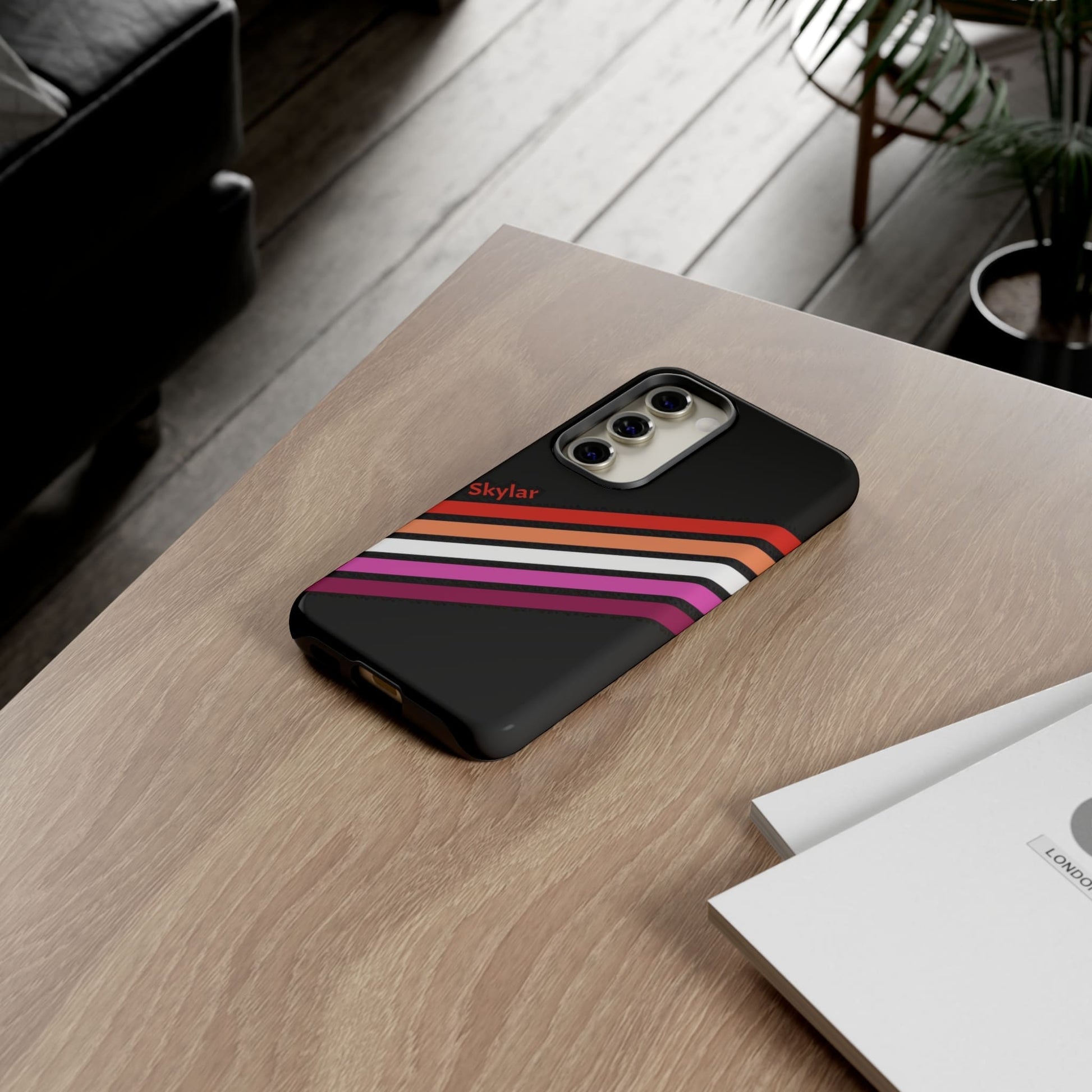 personalised lesbian phone case, on table