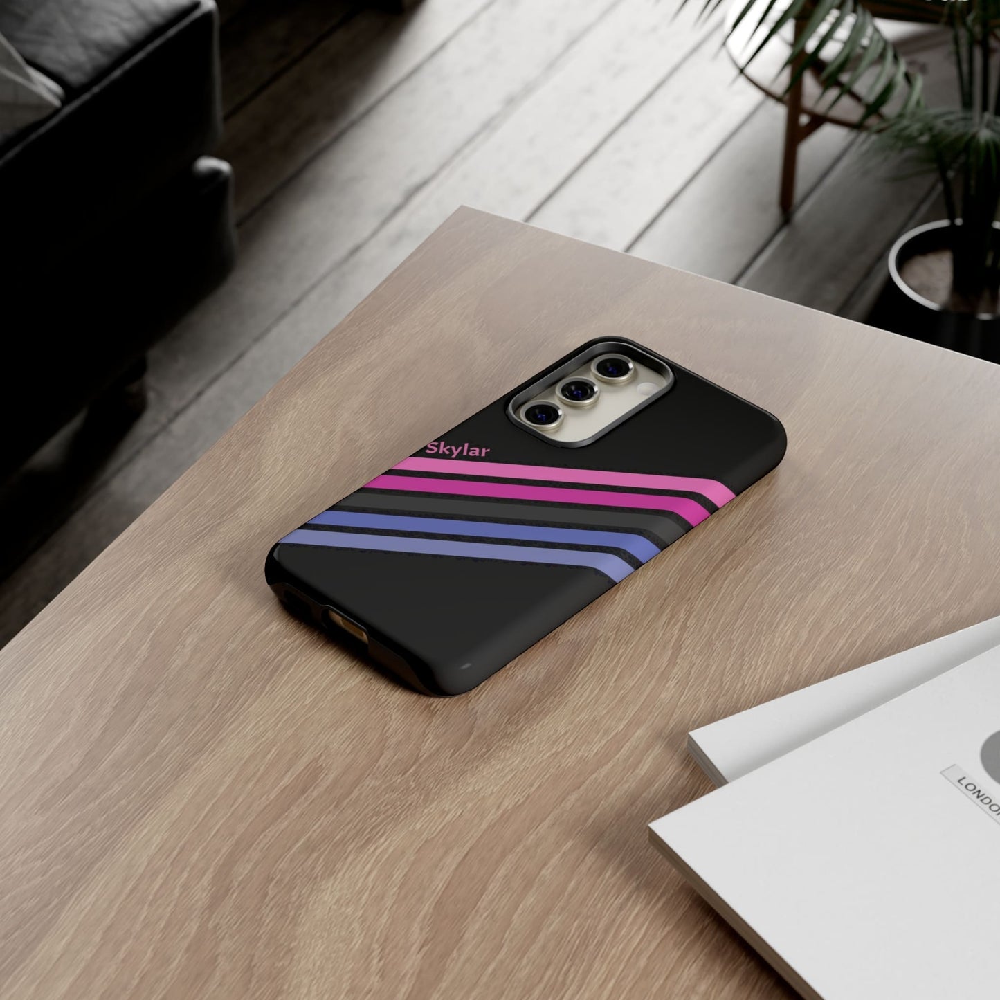 personalised omnisexual phone case, on table
