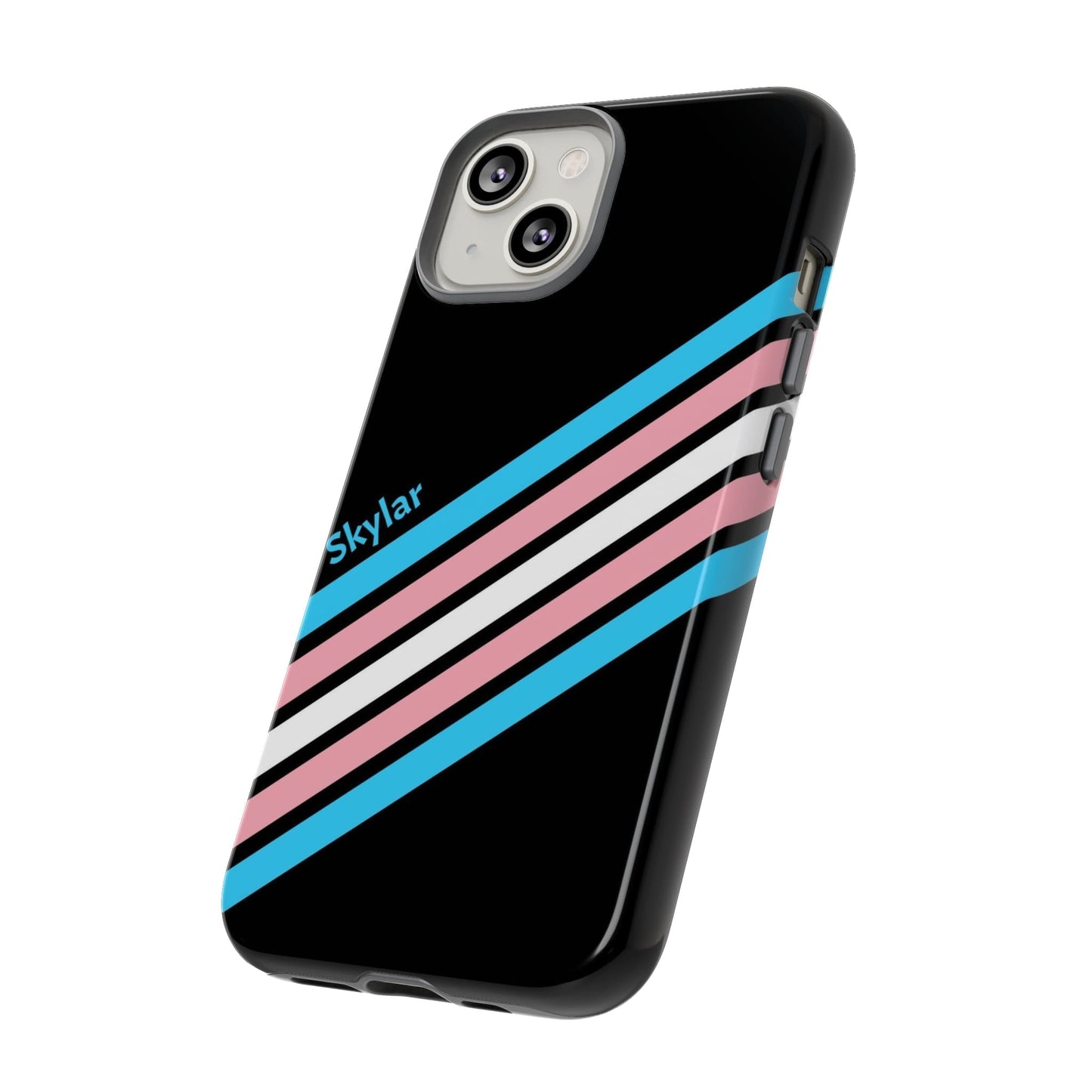 personalised transgender phone case, subtle trans pride, side