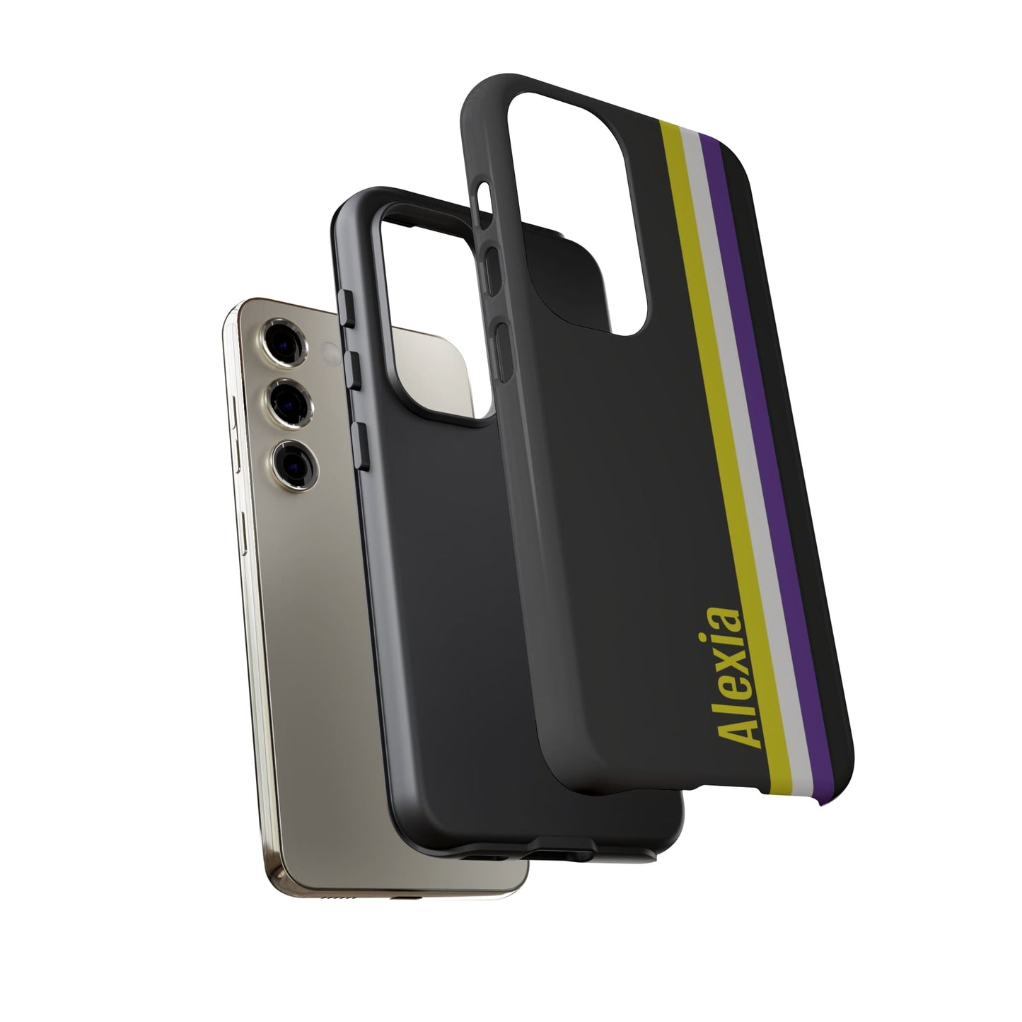 nonbinary phone case, customize with name or pronouns, enby pride tough case, layers