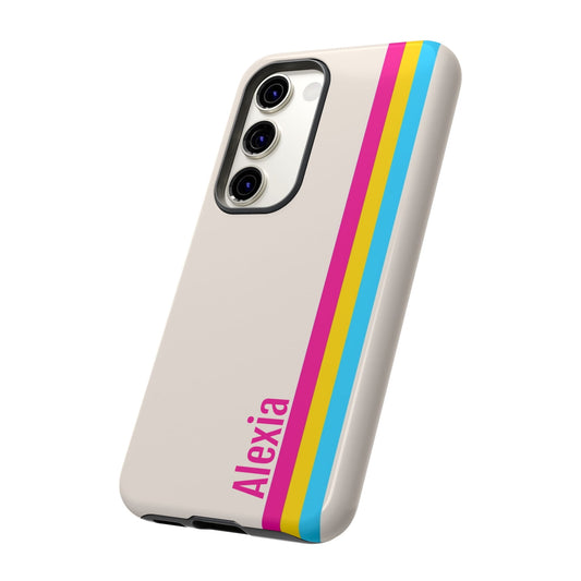personalized pansexual phone case, customize with your name or pronouns, custom pan tough case, tilt 